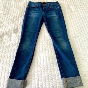 Joe’s denim with red stitching. Size 28.